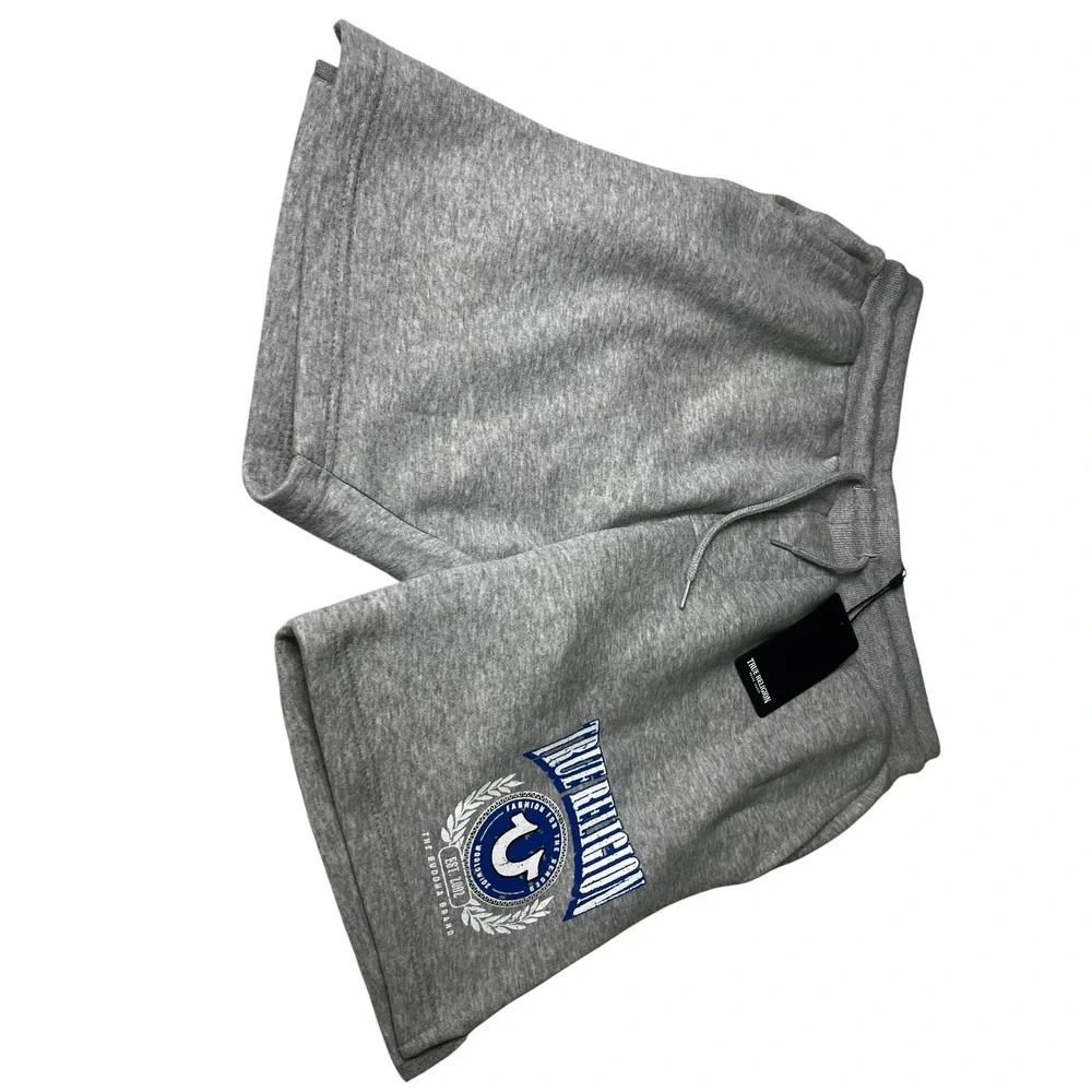 True Religion College HS Shorts Mens Large Heather Gray Logo Sweat Shorts 700927